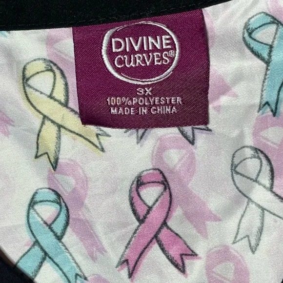 Divine Curves Colorful Ribbon Print Women's Short Sleeve Scrub Top - Picture 2 of 2